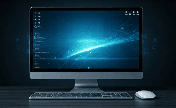 alt_text: Osoba sprawdzająca status portu 445 na komputerze w biurze, z narzędziami sieciowymi w tle.