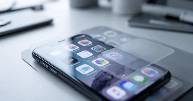 Ekran główny iPhone'a z ikonami aplikacji, niektóre wyglądają na przyciemnione lub półprzezroczyste