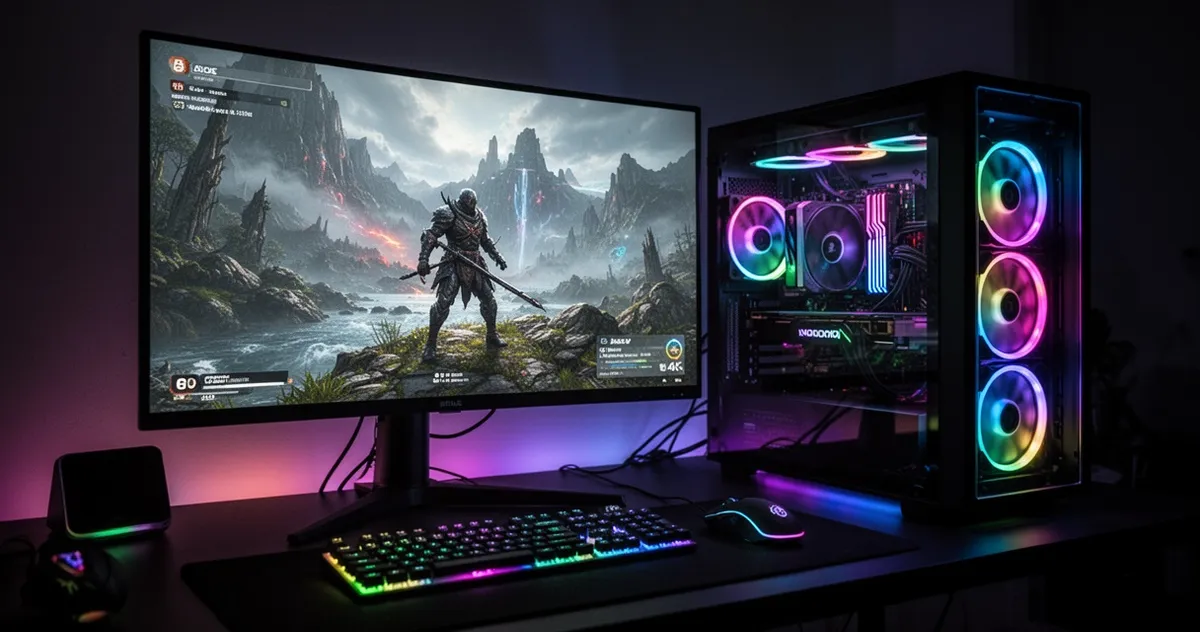 Zestaw do gier 4K z kartą graficzną high-end i dużym monitorem