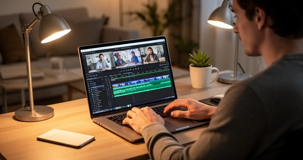 Edycja wideo na laptopie w domowym biurze