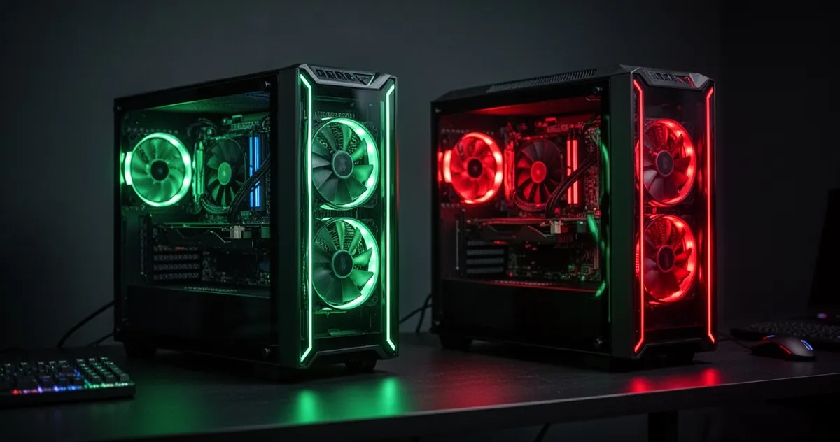 Dwa komputery gamingowe z kartami NVIDIA i AMD