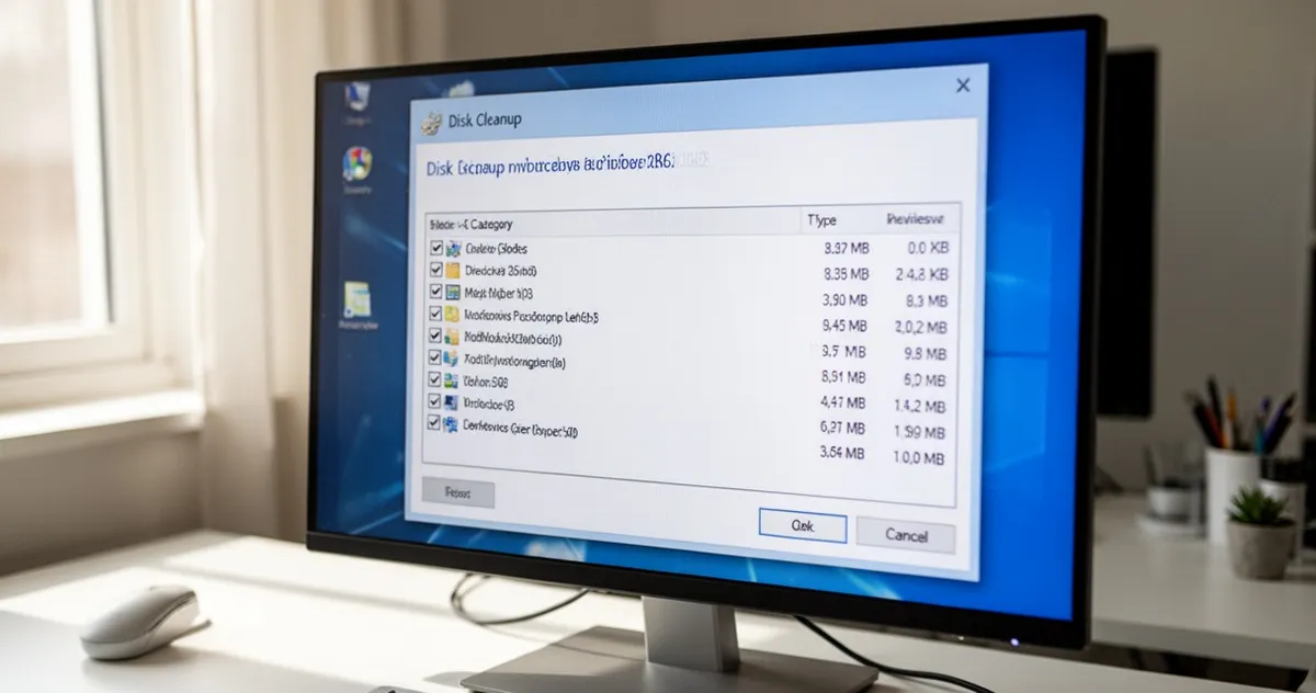 Okno Oczyszczania dysku Windows z listą kategorii plików do usunięcia